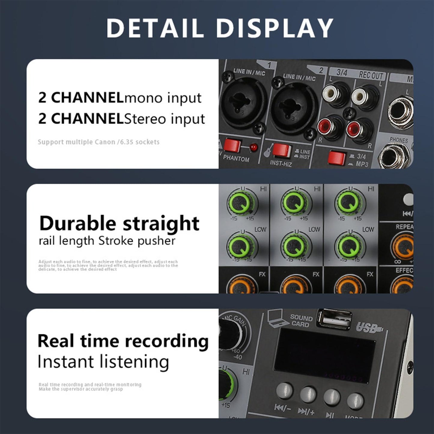 Audio Mixer 4 Channel Mini DJ Controller Sound Mixer for Recording Live Show