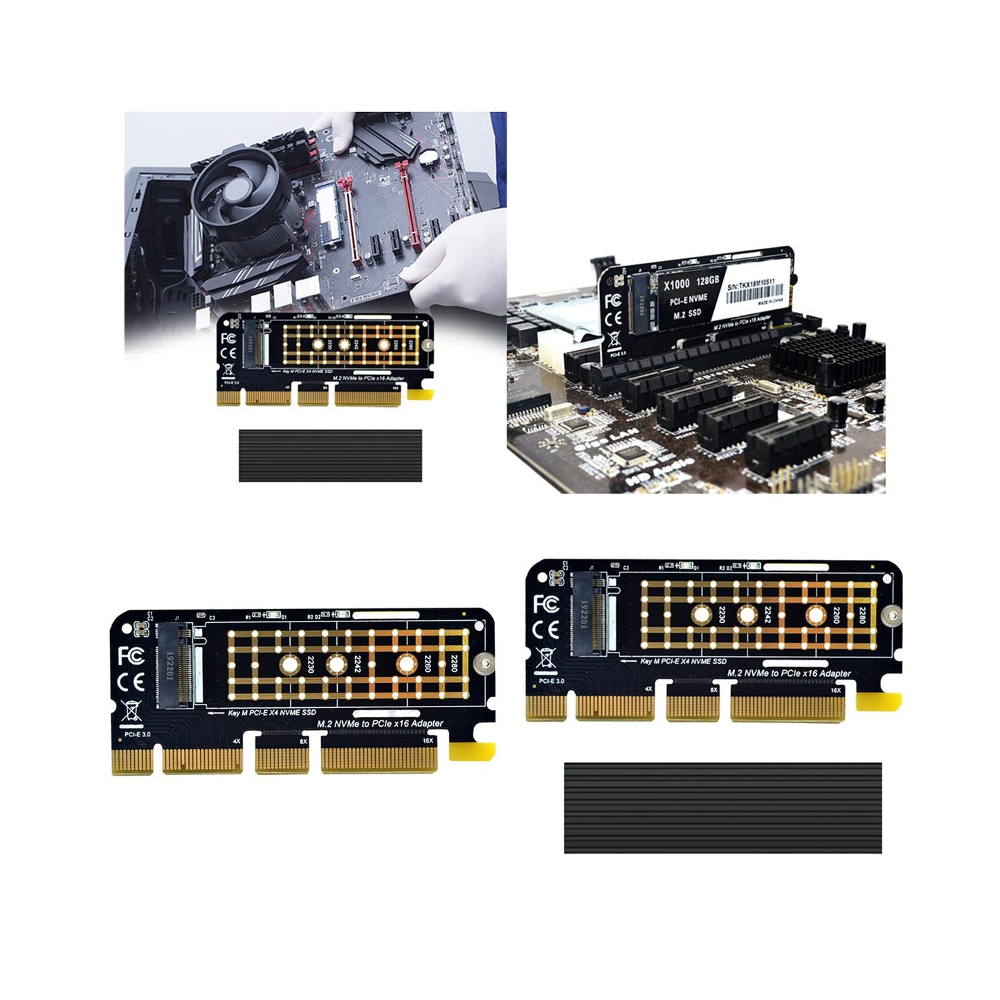 NVMe M.2 SSD M Key to Pci-e 3.0 x16 Expansion Card Portable for 960EVO SM951 no Heat Sink 