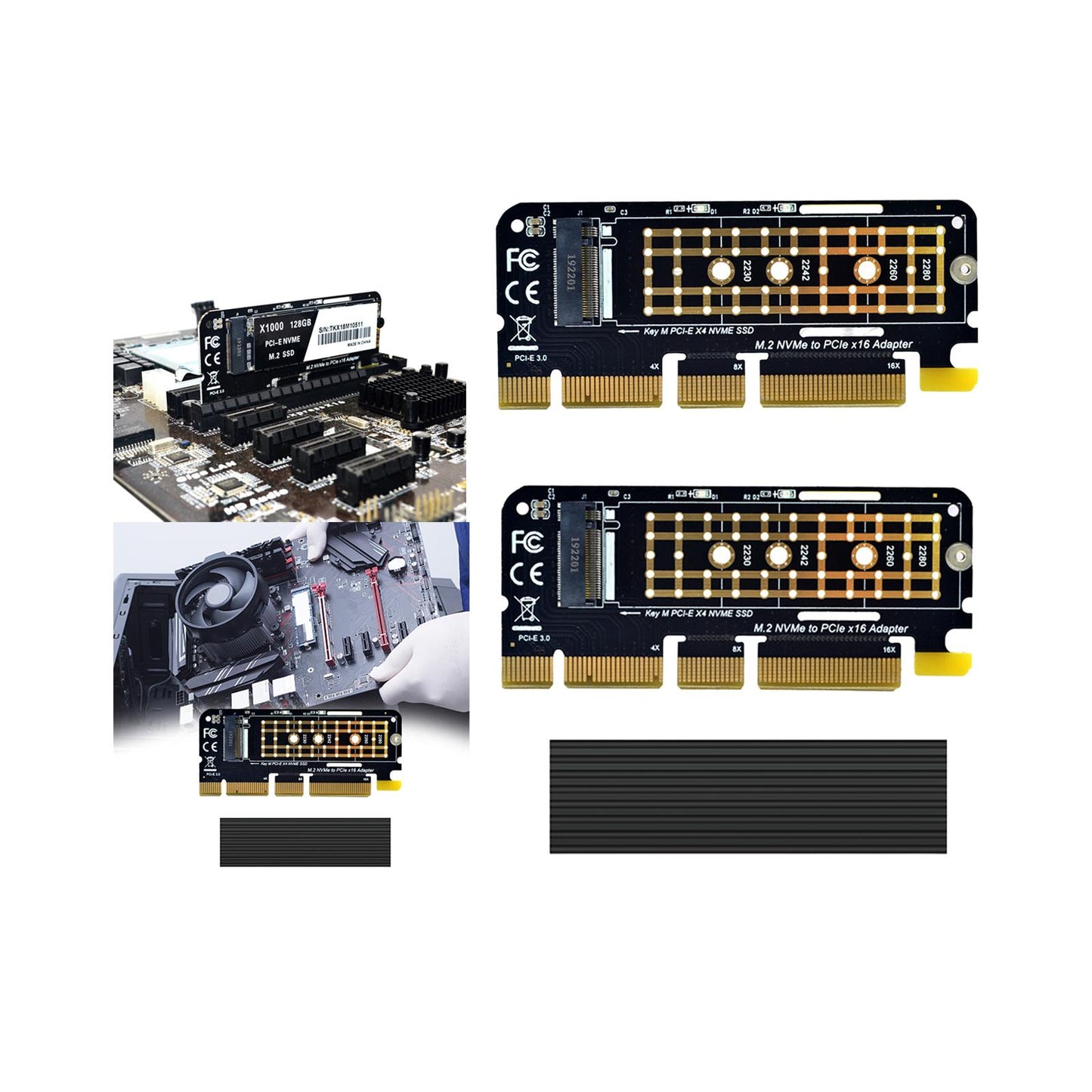 NVMe M.2 SSD M Key to Pci-e 3.0 x16 Expansion Card Portable for 960EVO SM951 no Heat Sink 