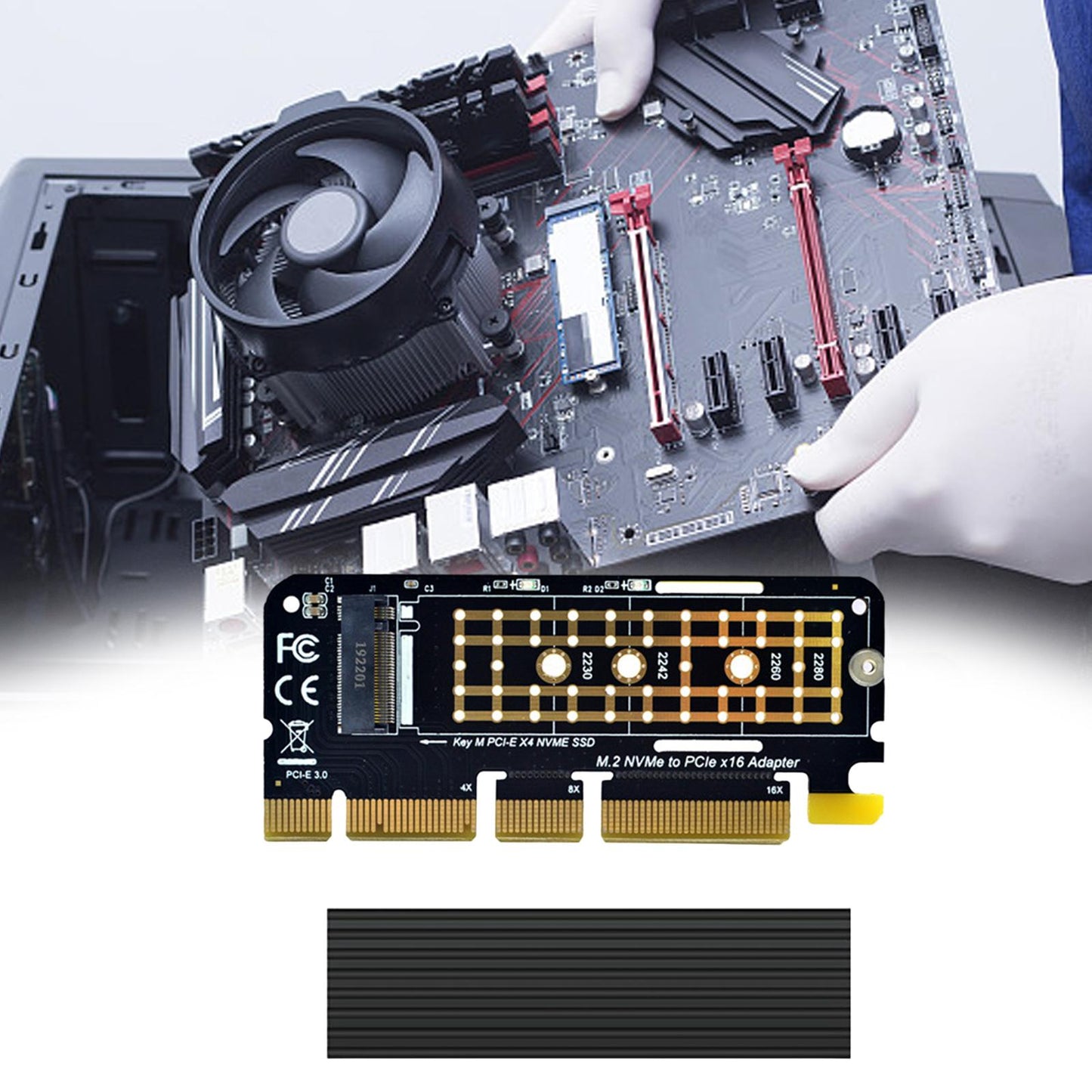 NVMe M.2 SSD M Key to Pci-e 3.0 x16 Expansion Card Portable for 960EVO SM951 with Heat Sink 
