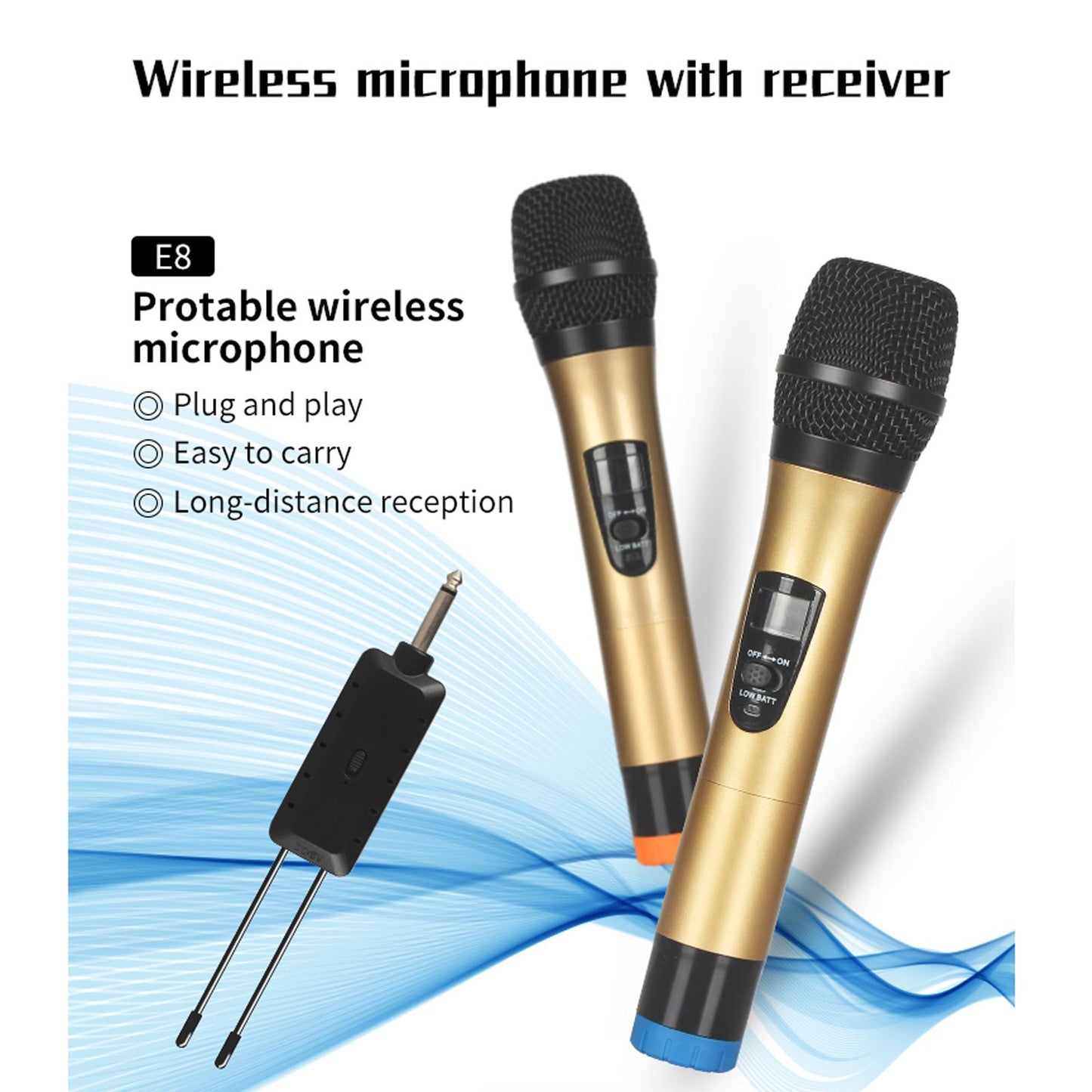 microphone Cordless Mic Set Durable Stable Performance Auto Connect Dual Mic Black 