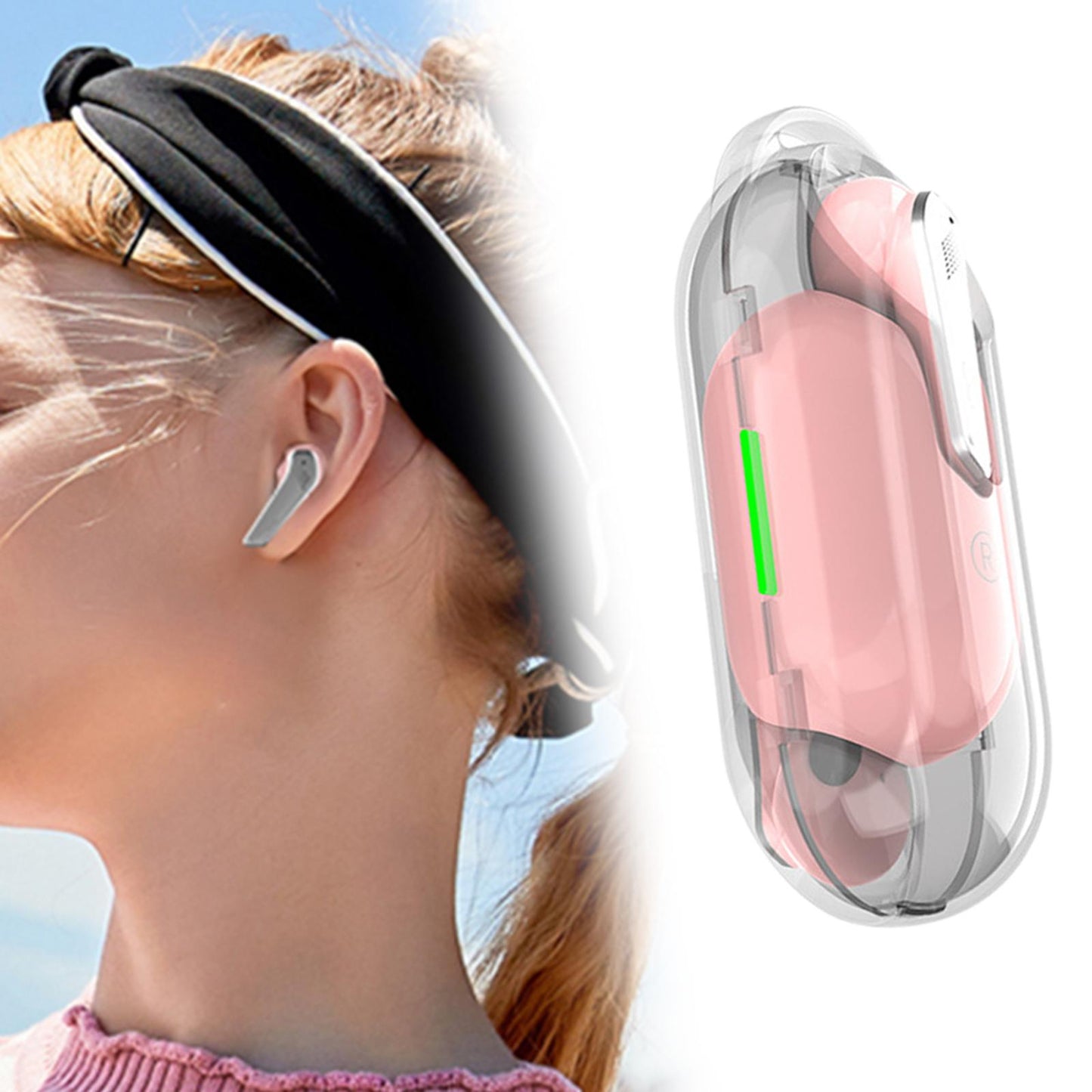 Single Wireless Earphone with Mic Headphone for Outdoor Video Game Music Gym Pink