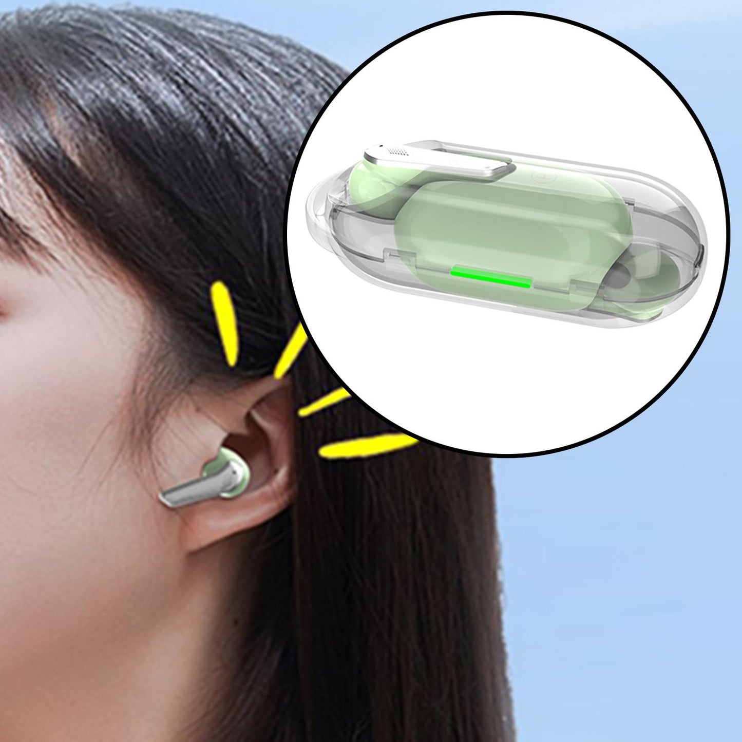 Single Wireless Earphone with Mic Headphone for Outdoor Video Game Music Gym Green