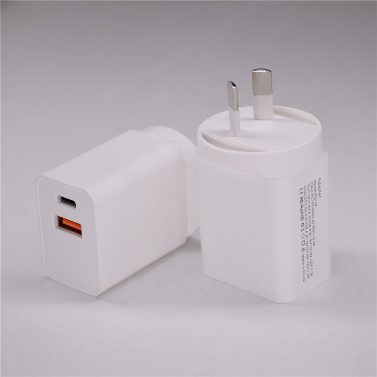 18W USB + Type-C Dual Ports Quick Charge Travel Charger - AU Plug