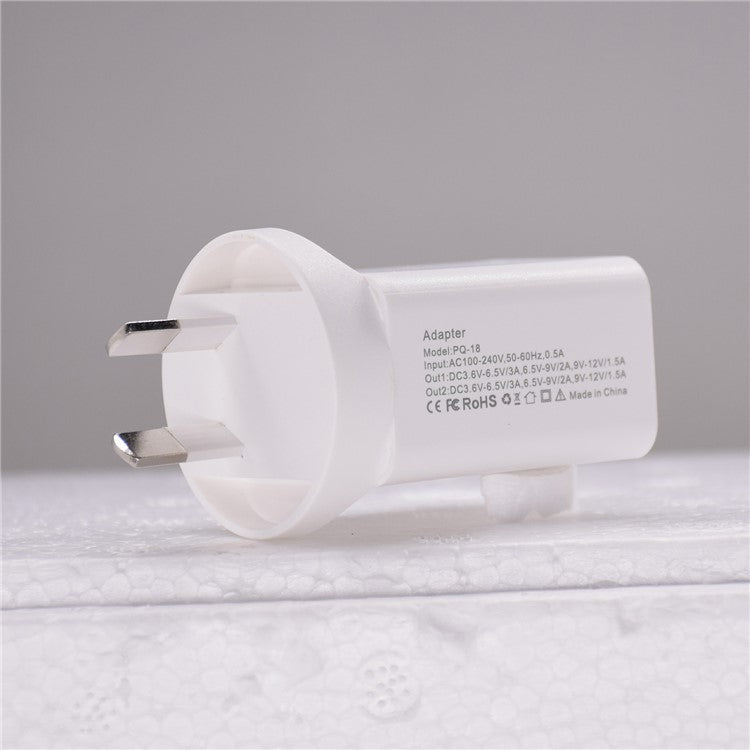 18W USB + Type-C Dual Ports Quick Charge Travel Charger - AU Plug