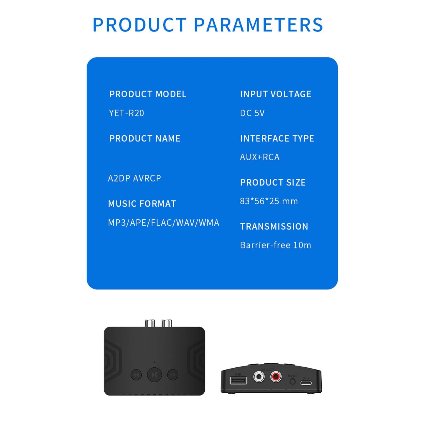 Wireless Audio Receiver Adapter with 3.5mm AUX for Home Theater TV Amplifier