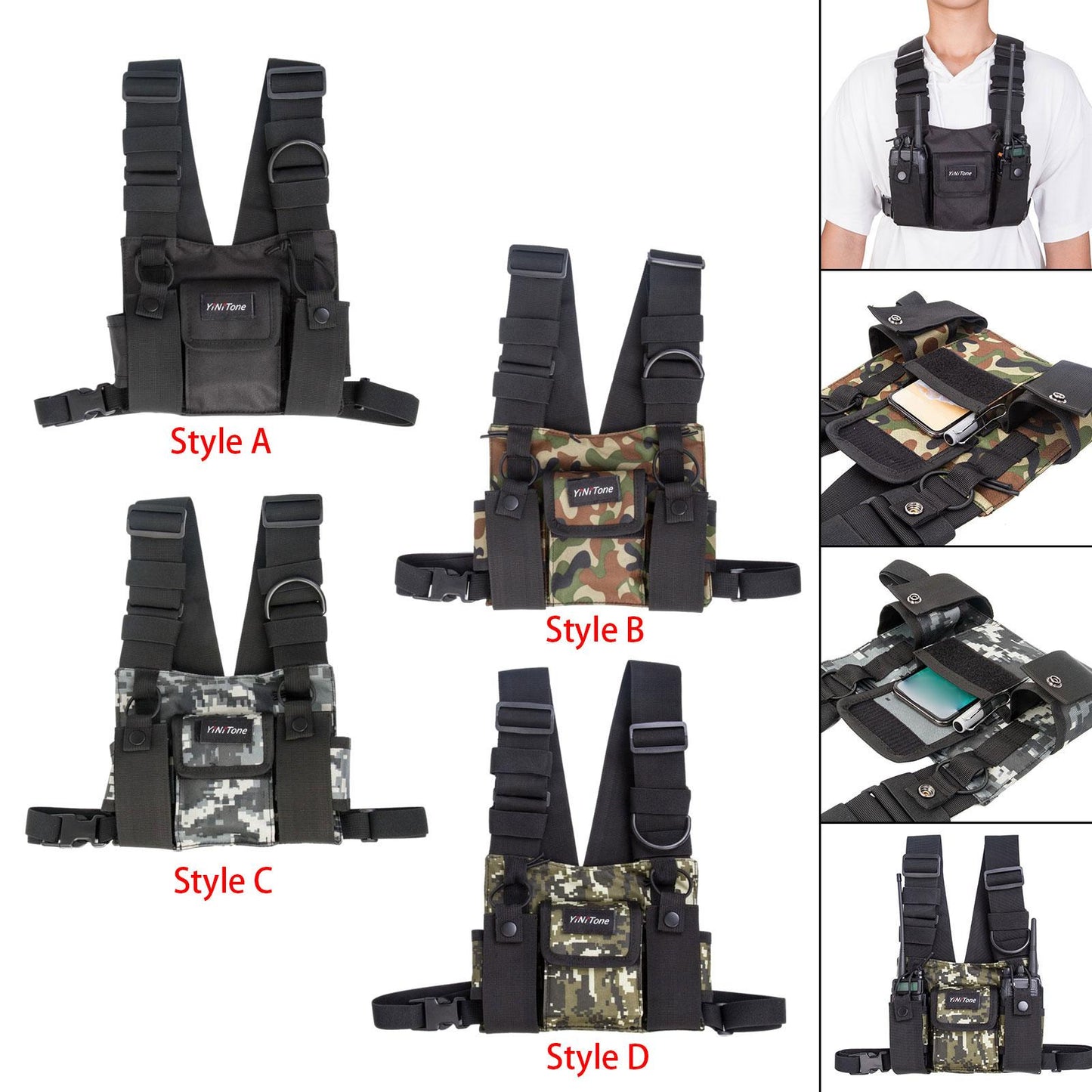 Radio Chest Harness Rig Holster Pack Universal for Camping Fishing Traveling Style A