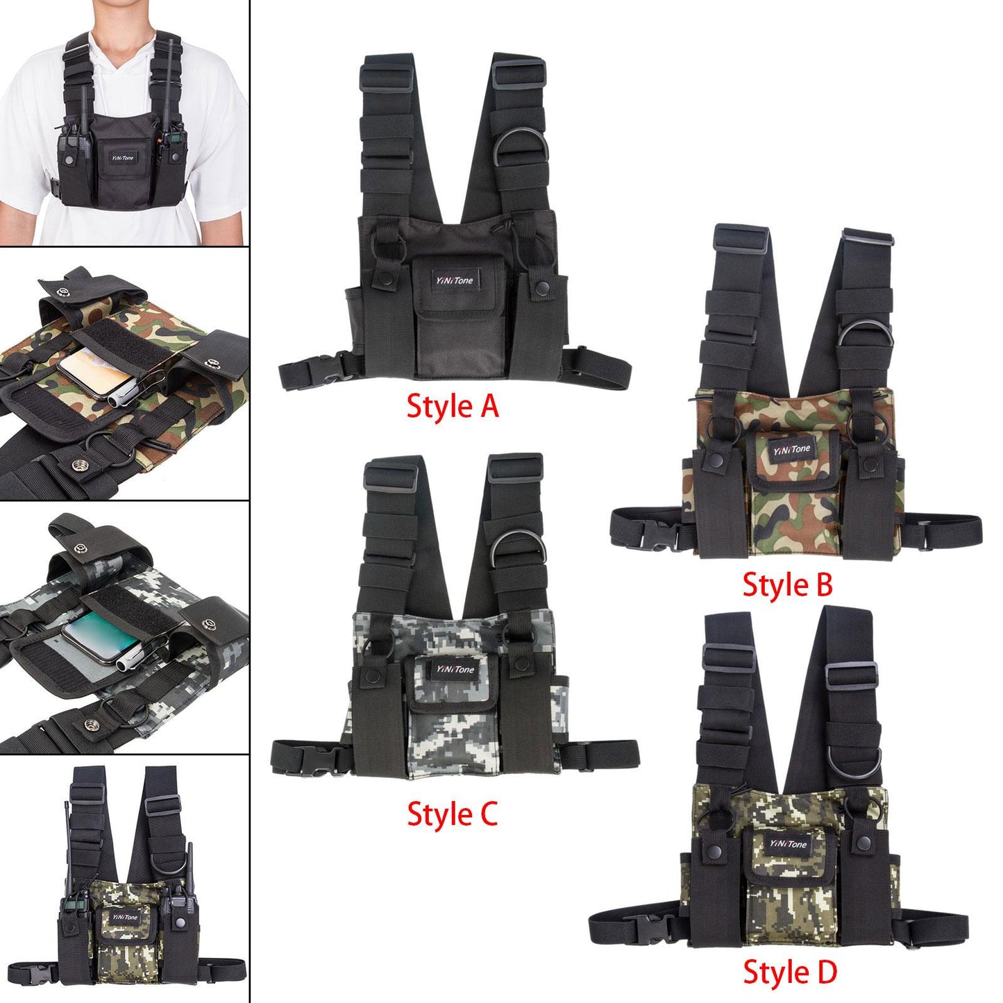 Radio Chest Harness Rig Holster Pack Universal for Camping Fishing Traveling Style A