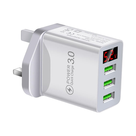 Fast Charger Portable 3USB Digital Display Fast Charging for Travel Charging White