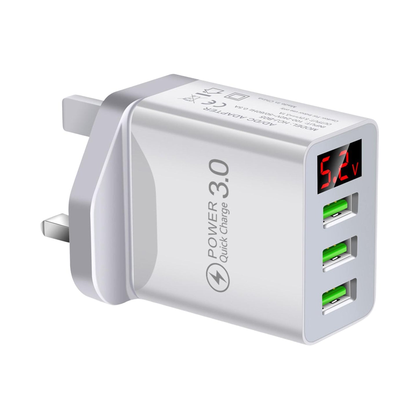 Fast Charger Portable 3USB Digital Display Fast Charging for Travel Charging White