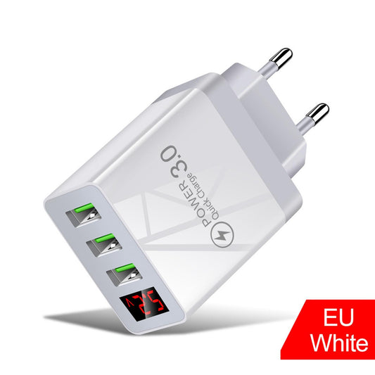 3USB Digital Display Fast Charging Portable Fast Charger for Travel Charging Black