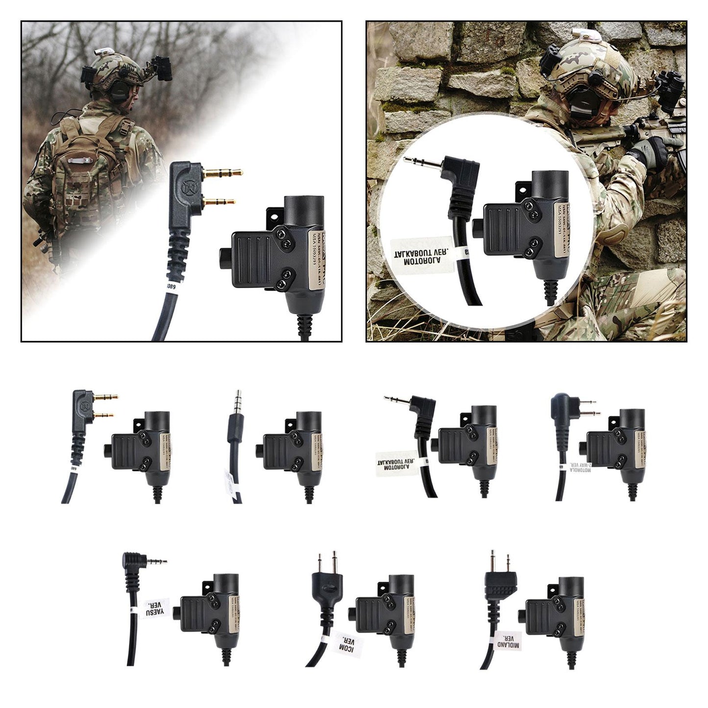 U94 PTT Adapter 2 Pin Headset Cable Connector with Clip for Kenwood Radio