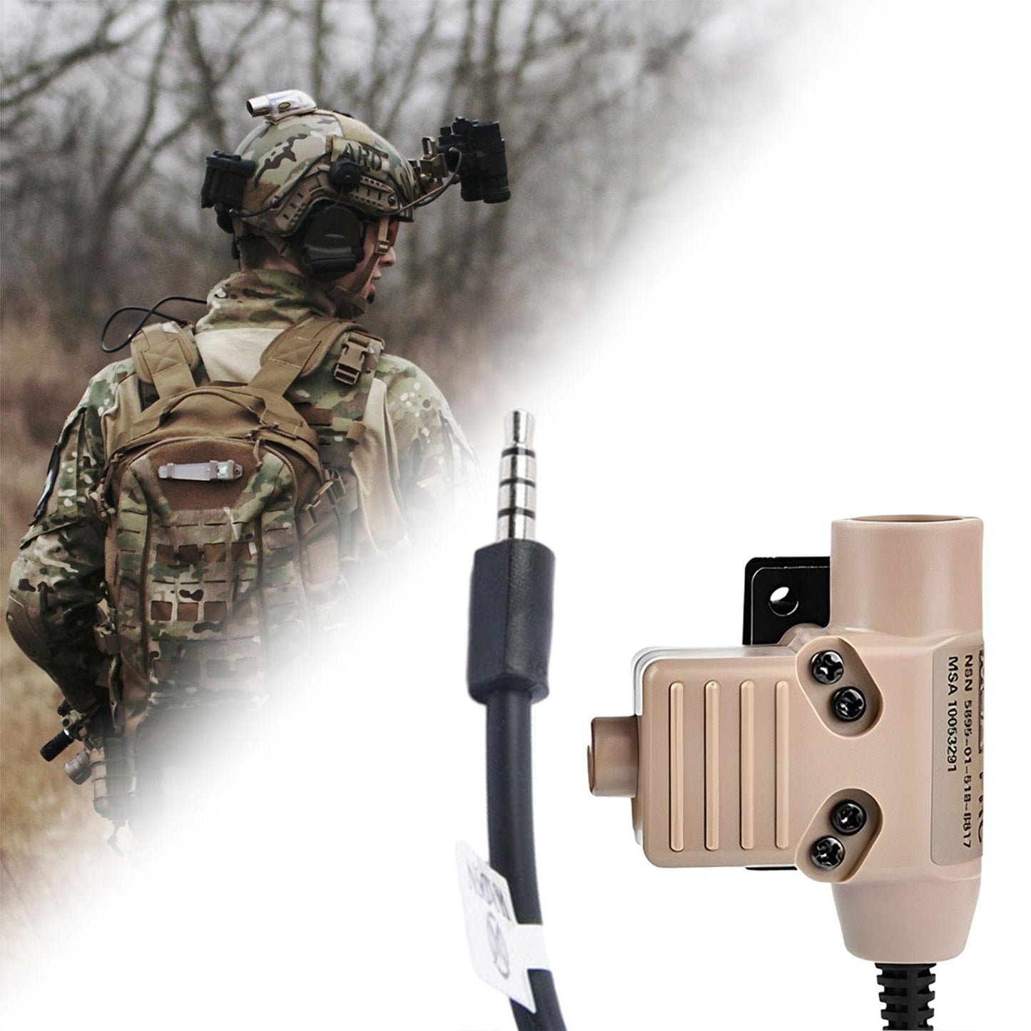 U94 PTT Headset Adapter Durable Replaces for PH 3.5mm Mobile Phone Interface Khaki