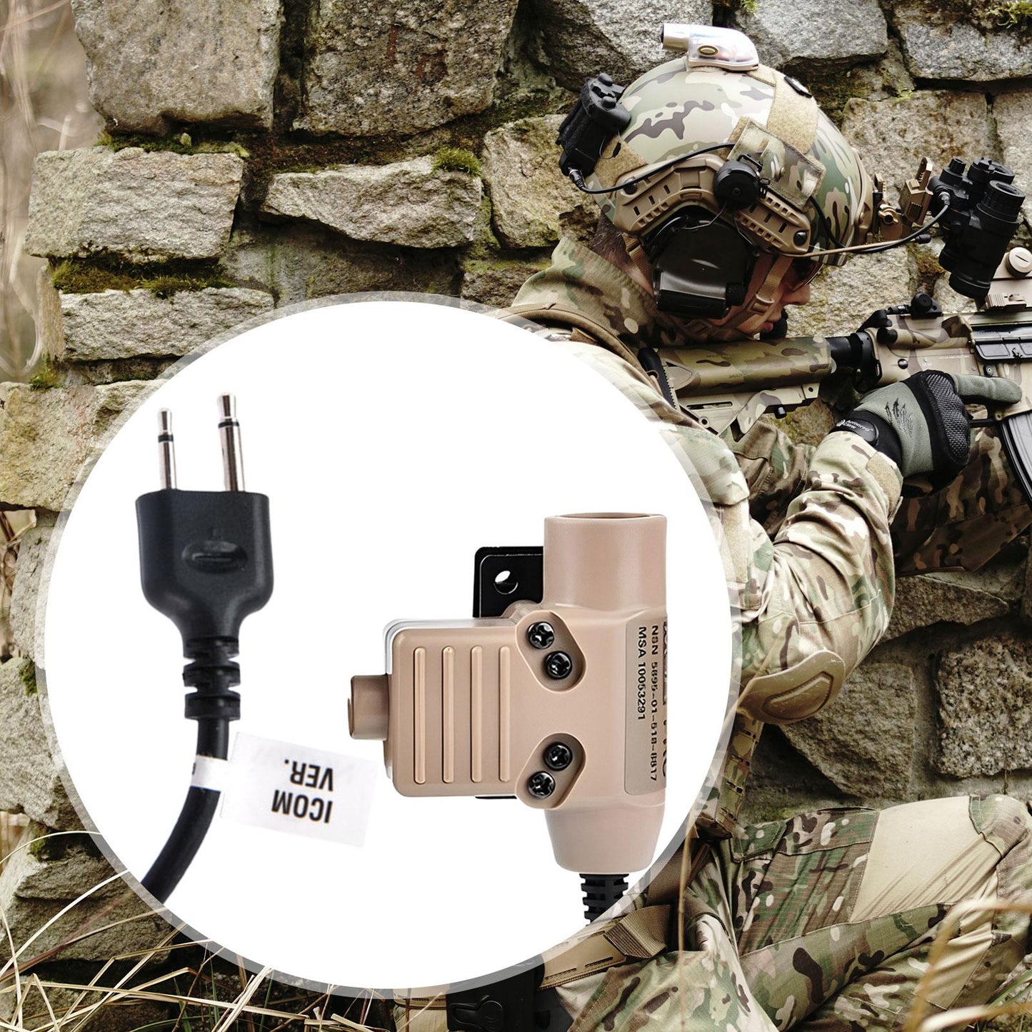 U94 PTT Adapter Durable High Performance Parts for Icom Double Plug Khaki