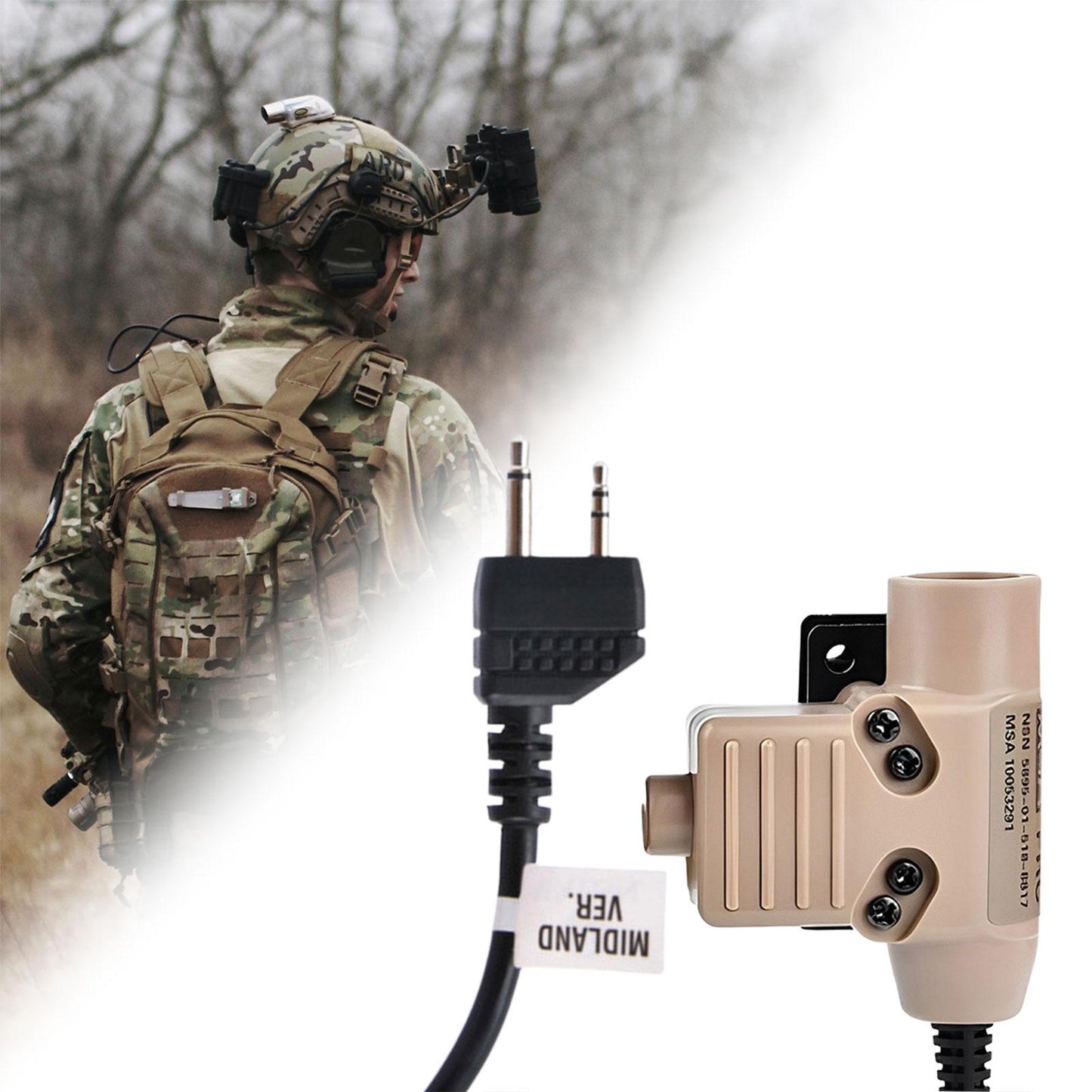 U94 PTT Adapter High Performance Parts for Midland Double Plug Khaki