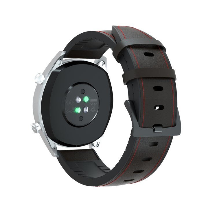 22mm Genuine Leather Coated Silicone Watch Band Black Buckle for Huawei Watch GT - Black