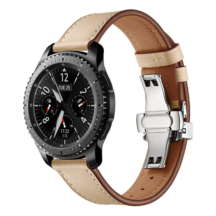 22mm Genuine Leather Watch Strap Replacement for Samsung Gear S3 Classic / Gear S3 Frontier - Silver/Beige