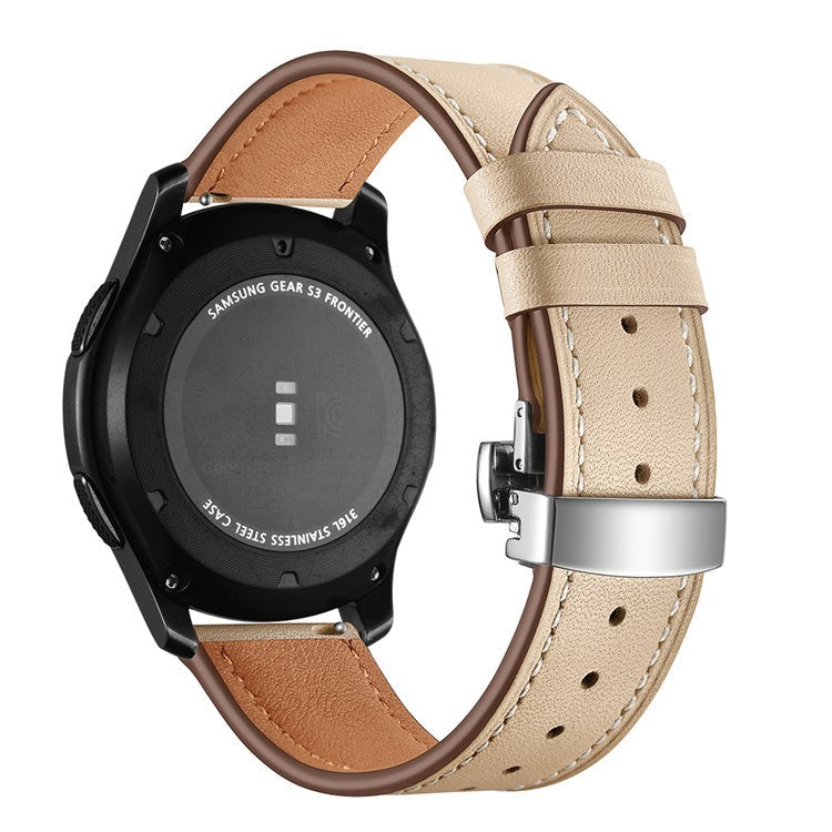 22mm Genuine Leather Watch Strap Replacement for Samsung Gear S3 Classic / Gear S3 Frontier - Silver/Beige