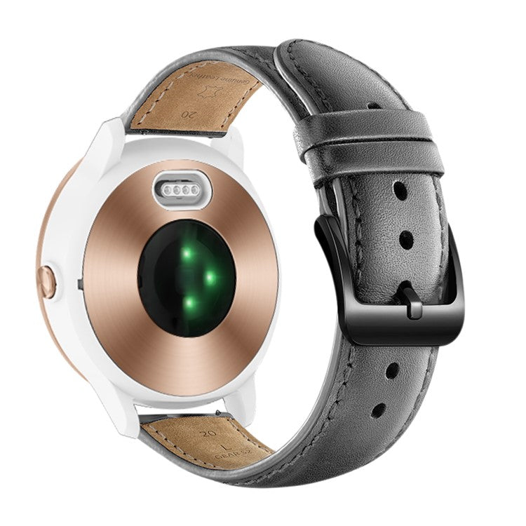 For Garmin Vivoactive 3/Vivomove HR Top-layer Cowhide Leather Watch Strap 20mm - Grey