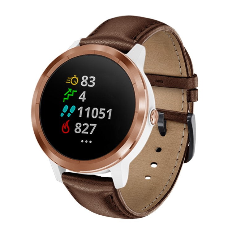 For Garmin Vivoactive 3/Vivomove HR Top-layer Cowhide Leather Watch Strap 20mm - Brown