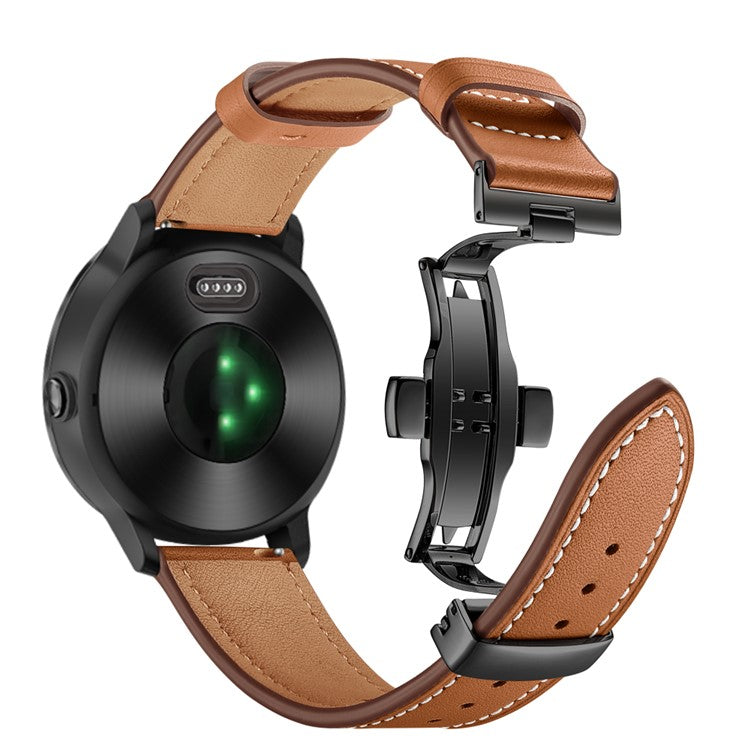 20mm Top-layer Cowhide Leather Genuine Leather Watch Strap Replacement for Garmin Vivoactive 3 / Vivomove HR - Black+Brown