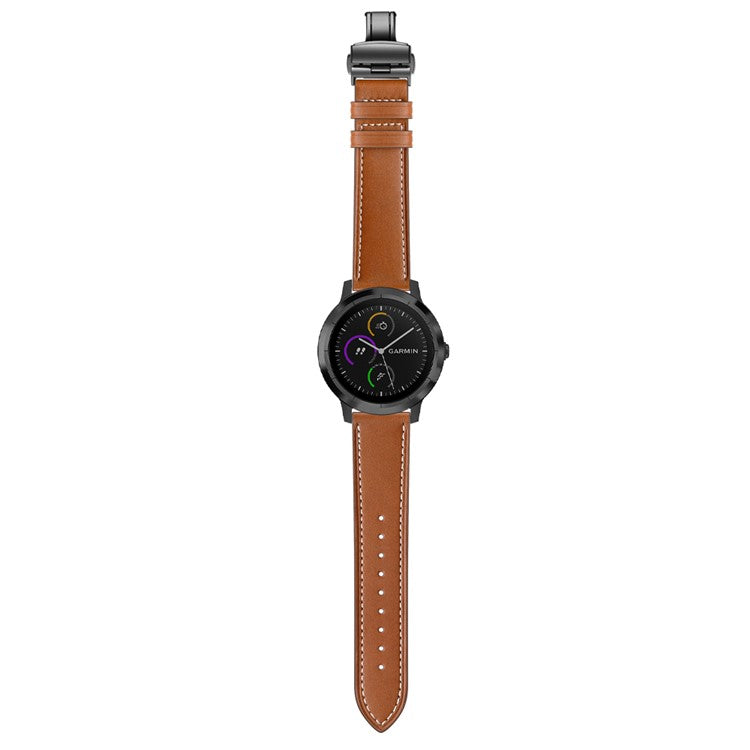 20mm Top-layer Cowhide Leather Genuine Leather Watch Strap Replacement for Garmin Vivoactive 3 / Vivomove HR - Black+Brown