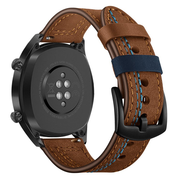 22mm Genuine Leather Smart Watch Strap Replacement with Stitching Decor for Huawei Watch GT1 / 2 / Watch Magic - Brown