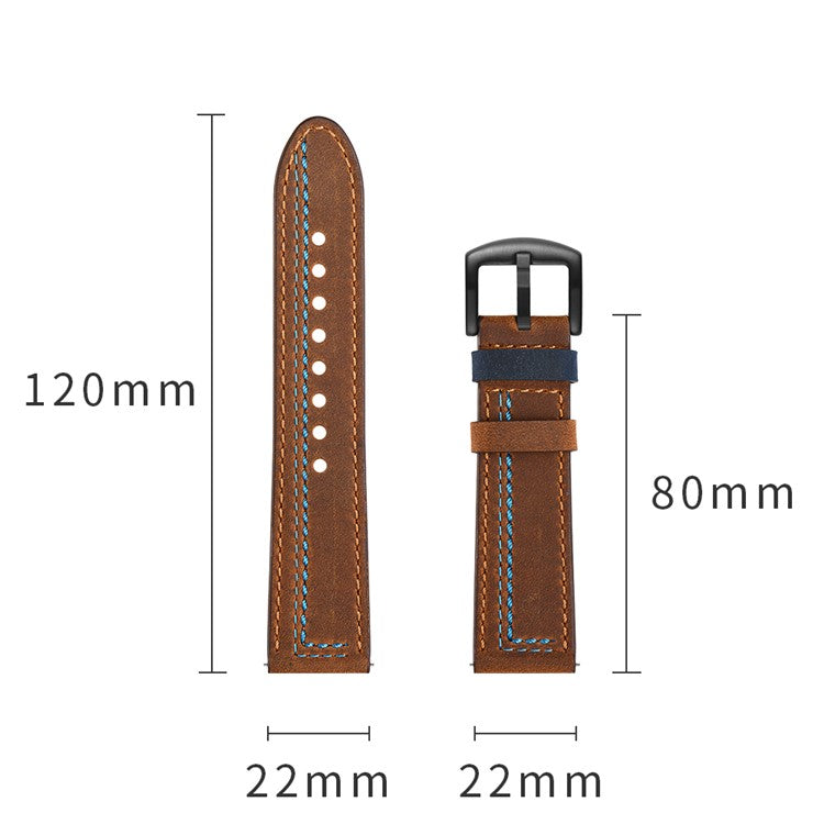 22mm Genuine Leather Smart Watch Strap Replacement with Stitching Decor for Huawei Watch GT1 / 2 / Watch Magic - Brown
