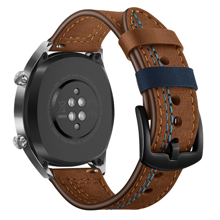 22mm Genuine Leather Smart Watch Strap Replacement with Stitching Decor for Huawei Watch GT1 / 2 / Watch Magic - Brown
