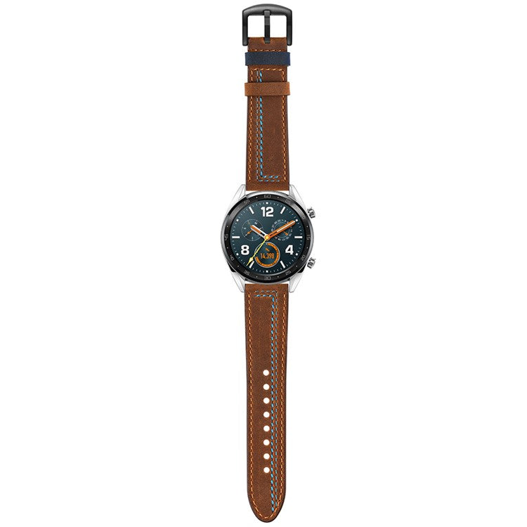 22mm Genuine Leather Smart Watch Strap Replacement with Stitching Decor for Huawei Watch GT1 / 2 / Watch Magic - Brown