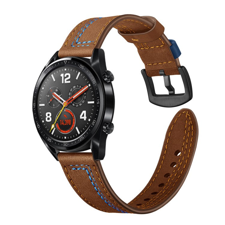 22mm Genuine Leather Smart Watch Strap Replacement with Stitching Decor for Huawei Watch GT1 / 2 / Watch Magic - Brown