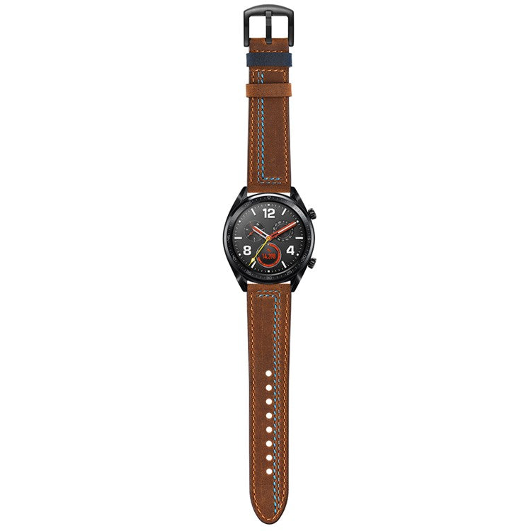 22mm Genuine Leather Smart Watch Strap Replacement with Stitching Decor for Huawei Watch GT1 / 2 / Watch Magic - Brown