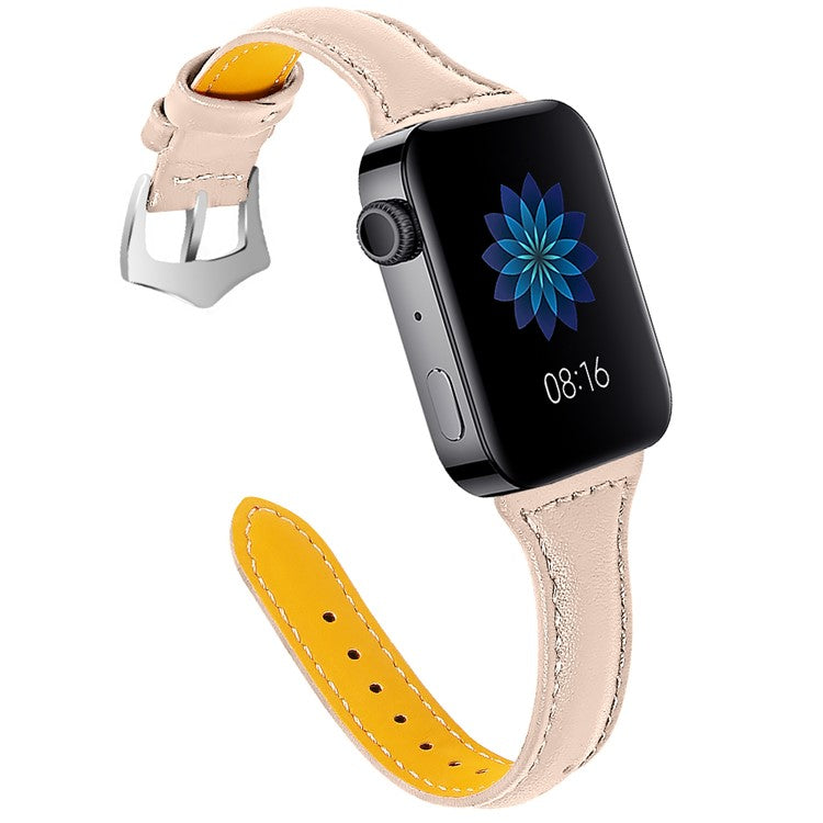 For Xiaomi Mi Watch Armband 18mm Genuine Leather Watch Strap - Apricot