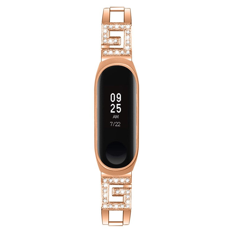 Rhinestone Decor Stainless Steel Smart Bracelet Band for Xiaomi Mi Band 3/Band 4 - Gold