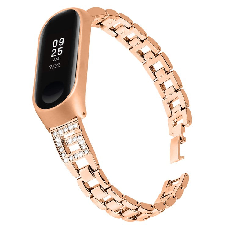 Rhinestone Decor Stainless Steel Smart Bracelet Band for Xiaomi Mi Band 3/Band 4 - Gold
