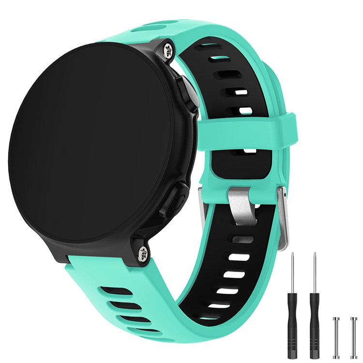 For Garmin Forerunner 735XT 220 230 235 620 630 Silicone Watch Band Strap Silver Buckle Strap with Spring Bars - Cyan / Black