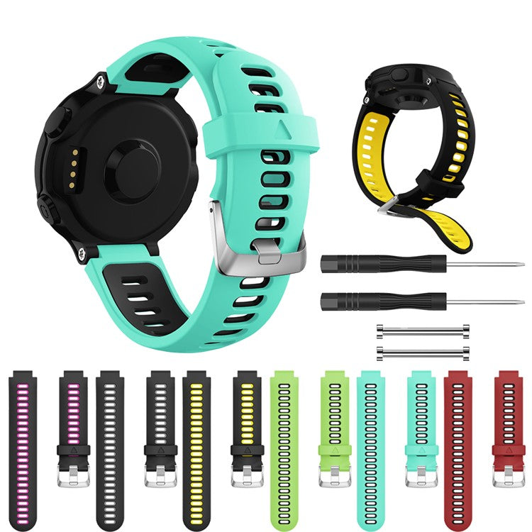 For Garmin Forerunner 735XT 220 230 235 620 630 Silicone Watch Band Strap Silver Buckle Strap with Spring Bars - Cyan / Black