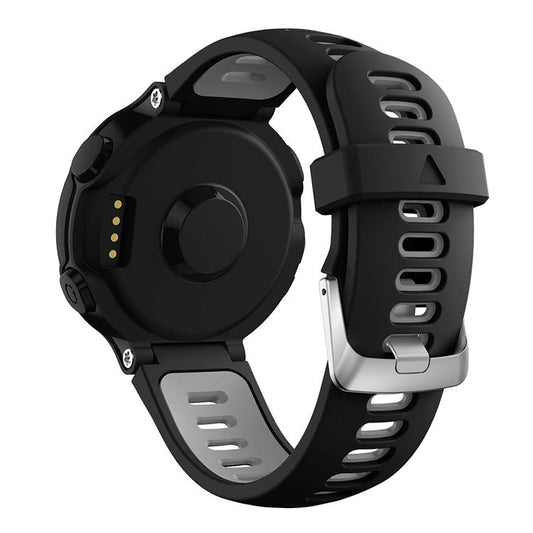 For Garmin Forerunner 735XT 220 230 235 620 630 Silicone Watch Band Wrist Strap Replacement with Silver Buckle - Black / Grey