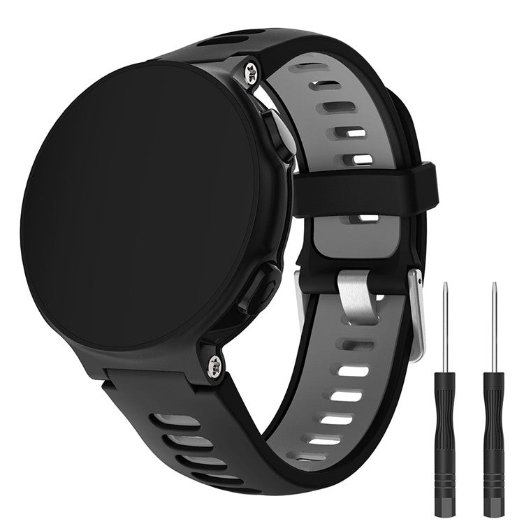 For Garmin Forerunner 735XT 220 230 235 620 630 Silicone Watch Band Wrist Strap Replacement with Silver Buckle - Black / Grey