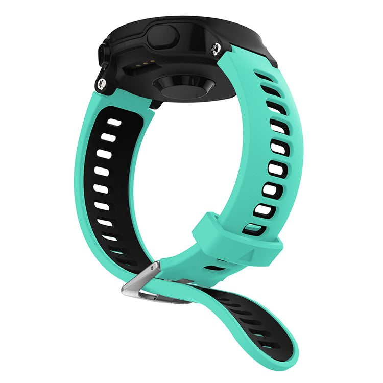 For Garmin Forerunner 735XT 220 230 235 620 630 Silicone Watch Band Wrist Strap Replacement with Silver Buckle - Cyan / Black