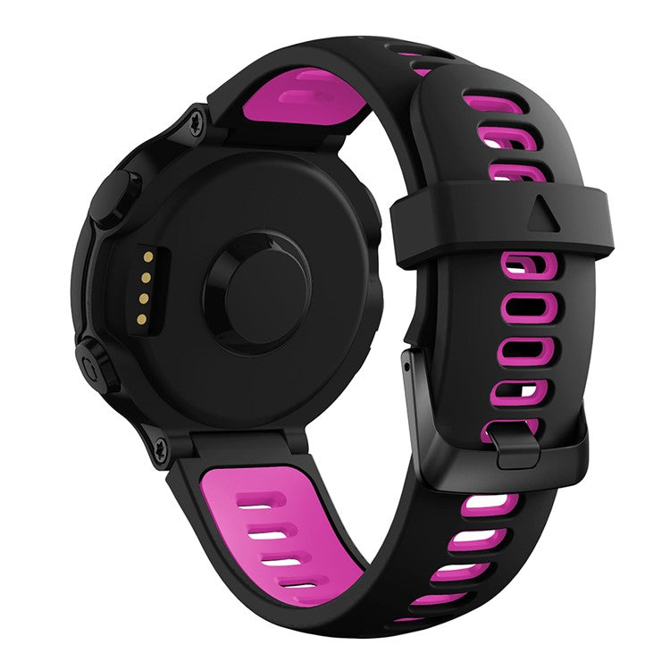 Silicone Watch Band for Garmin Forerunner 735XT 220 230 235 620 630, Dual Color Wrist Strap with Black Buckle - Black / Rose