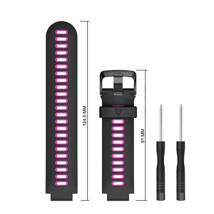 Silicone Watch Band for Garmin Forerunner 735XT 220 230 235 620 630, Dual Color Wrist Strap with Black Buckle - Black / Rose