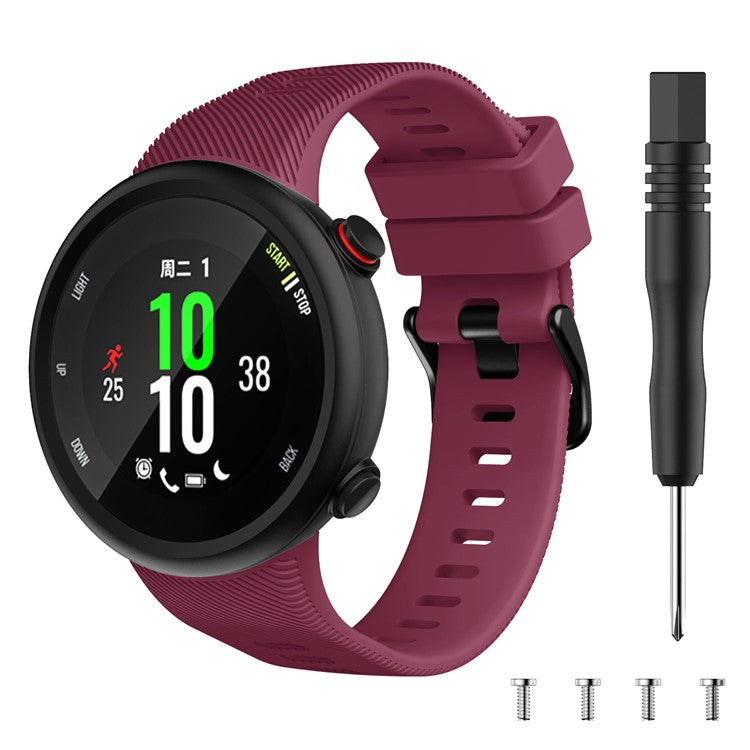 Silicone Watch Band Strap Black Buckle for Garmin Forerunner 45 - Wine Red