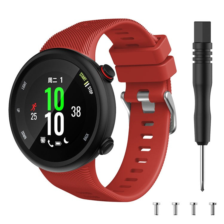 Silicone Watch Band Silver Buckle for Garmin Forerunner 45S - Red