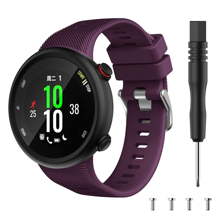 Silicone Watch Band Silver Buckle for Garmin Forerunner 45S - Purple
