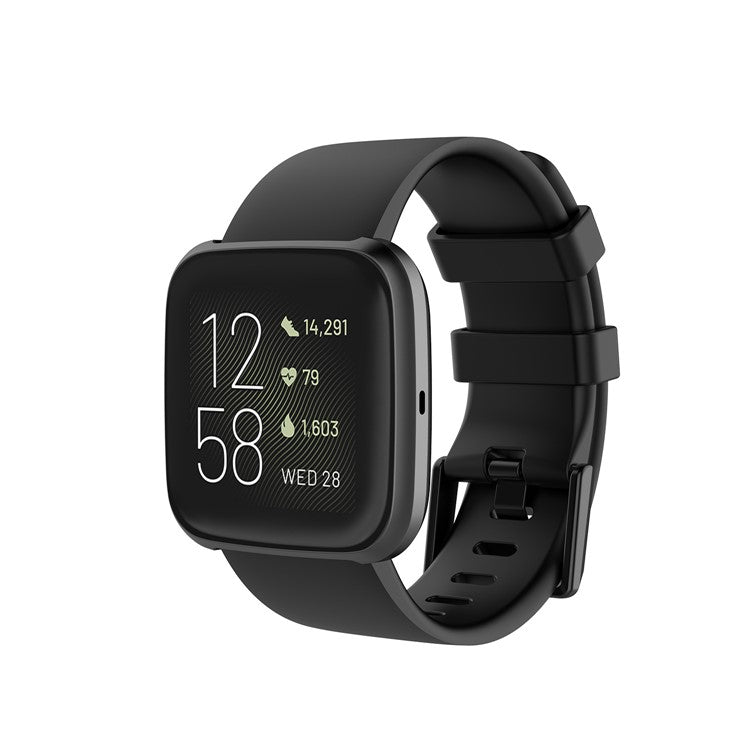 Silicone Watch Band Strap for Fitbit Versa 2/Versa Lite - Black / Size: L