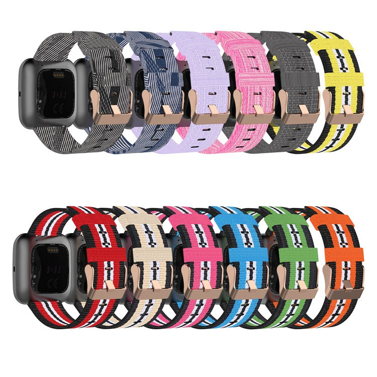 Nylon Braided Watch Band for Fitbit Versa 2/Versa Lite/Versa Blaze, Adjustable Wrist Strap Replacement - Black Stripe