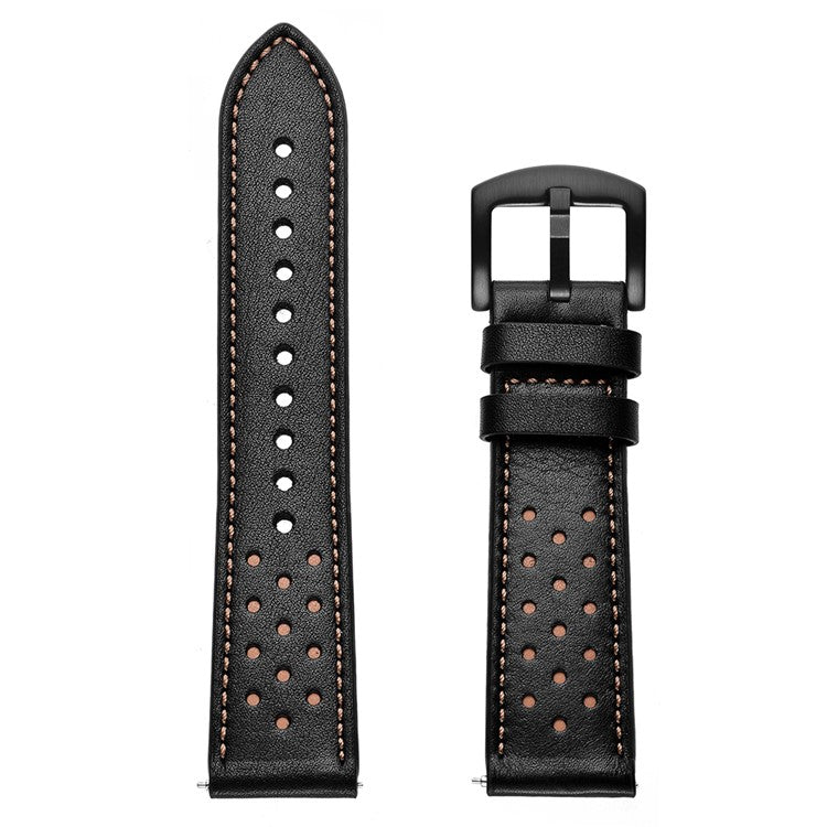 20mm Holes Design Genuine Leather Watch Strap for Huawei Watch GT 2 42mm - Black