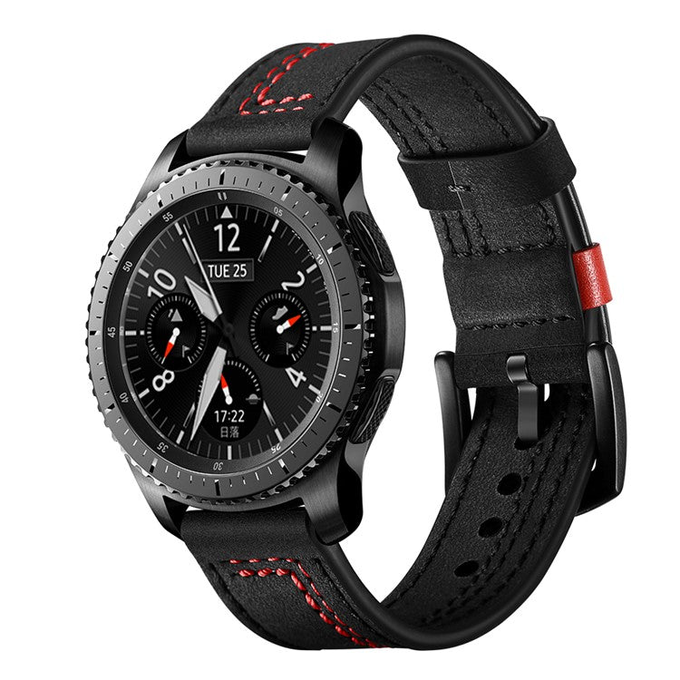 22mm Genuine Leather Coated Smart Watch Replacement Strap for Huami Watch Moto 360 / Samsung Gear S3 Frontier / S3 Classic - Black