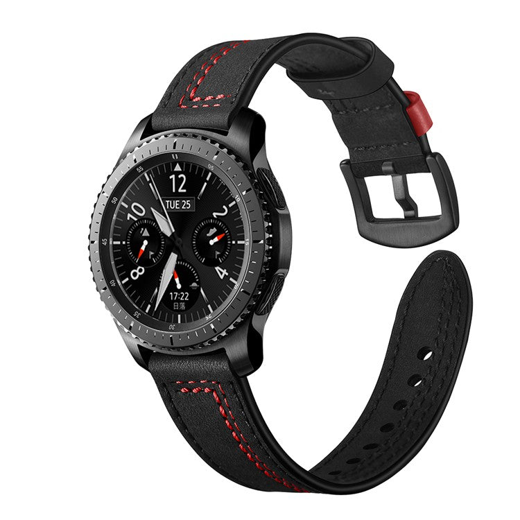 22mm Genuine Leather Coated Smart Watch Replacement Strap for Huami Watch Moto 360 / Samsung Gear S3 Frontier / S3 Classic - Black
